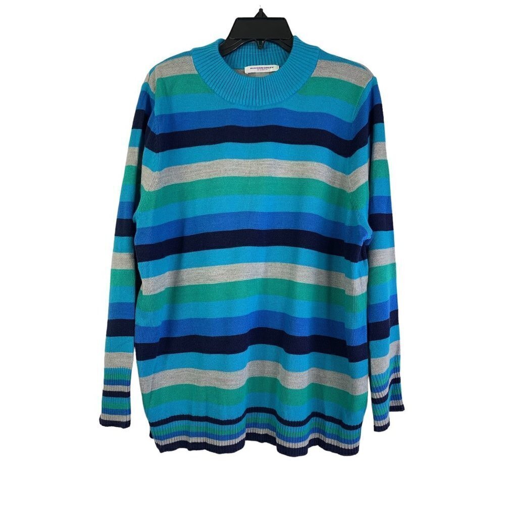 Allison Daley Women's Blue Striped Mock Neck Top